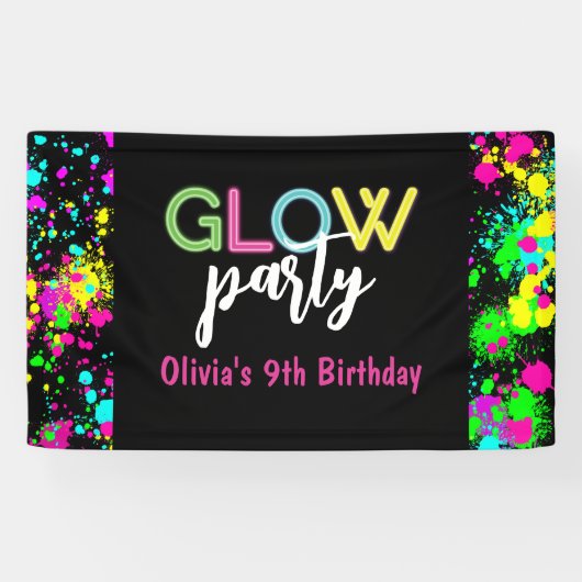 Neon Glow verjaardagsfeestje Spandoek (Horizontaal)