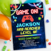 Neon Glow Video Game Birthday Party Uitnodiging
