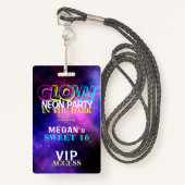 Neon Glow VIP toegang Zoete 16 verjaardagsuitnodig Badge (Voorkant met draagriem)