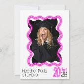 Neon Glow Wavy Border Foto Afstudeerfeest Kaart (Voorkant)