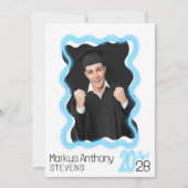 Neon Glow Wavy Border Foto Afstudeerfeest Kaart (Voorkant)