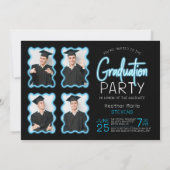 Neon Glow Wavy Border Foto Afstudeerfeest Kaart (Achterkant)