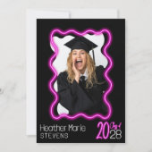 Neon Glow Wavy Border Foto Afstudeerfeest Kaart (Voorkant)