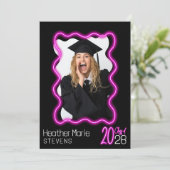 Neon Glow Wavy Border Foto Afstudeerfeest Kaart (Staand voorkant)
