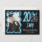 Neon Glow Wavy Border Foto Afstuderen Ceremonie Kaart (Voorkant)