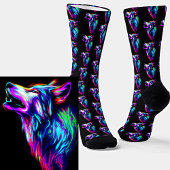 Neon Glow Wolf Head op Black Sokken