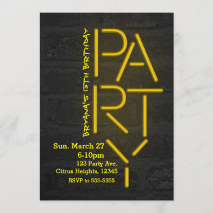 Neon Glow yellow Brick Wall Urban Uitnodiging