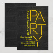 Neon Glow Yellow PARTY Brick Wall Urban Uitnodigin Kaart (Voorkant / Achterkant)