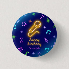 Neon Glow zingt karaoke verjaardag Ronde Button 3,2 Cm