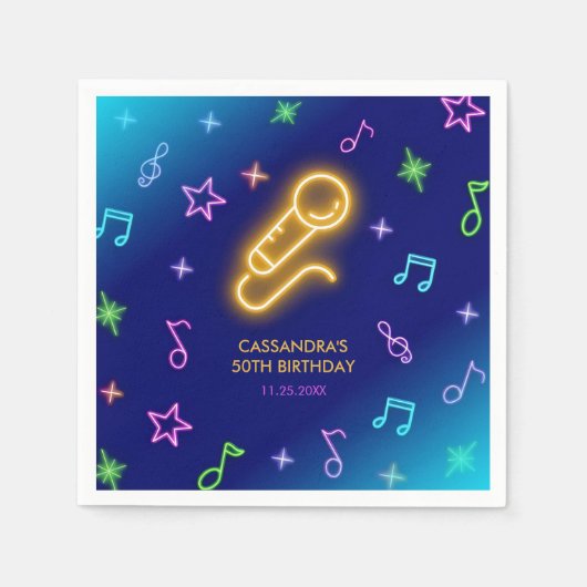Neon Glow zingt karaoke verjaardag Servet (Voorkant)