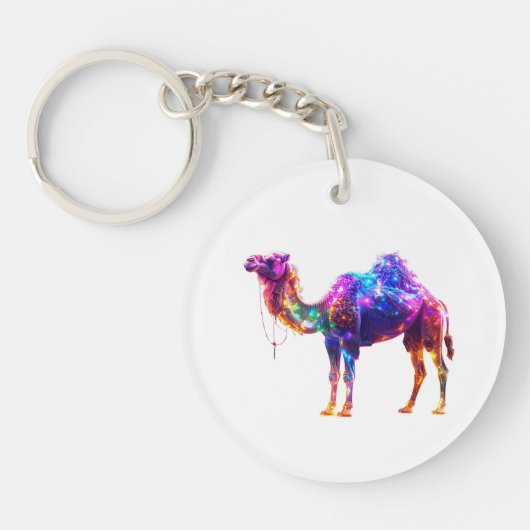 Neon Glowende Kameel Kunstprint - Kleurrijke Fanta Sleutelhanger (Voorkant)