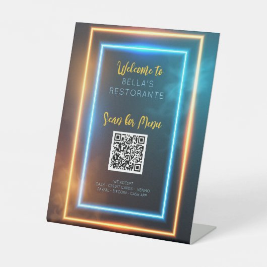 Neon Glowing Menu Restaurant QR Code Tafelteken Reclamebord Met Voetstuk (Voorkant)