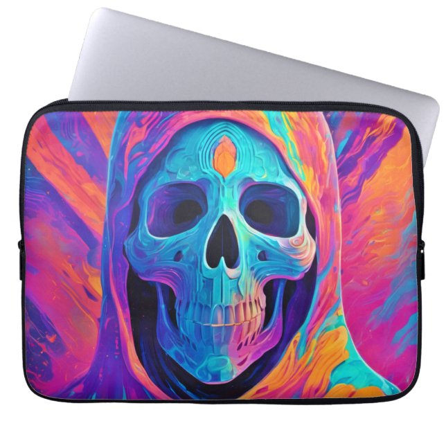 Neon Glowing Skull Art Laptop Sleeve (Voorkant)