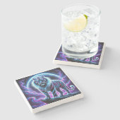 Neon Glowing Tiger Marble Stone Onderzetter Design (Zijkant)