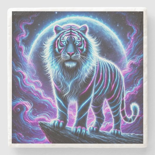 Neon Glowing Tiger Marble Stone Onderzetter Design (Voorkant)