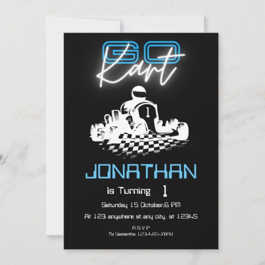 Neon Go-Kart Verjaardagsuitnodiging Kaart (Voorkant)