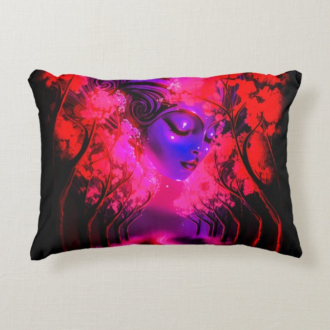 Neon Goddess in Enchanted Forest Accent Kussen (Voorkant)