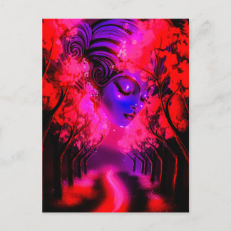 Neon Goddess in Enchanted Forest Briefkaart