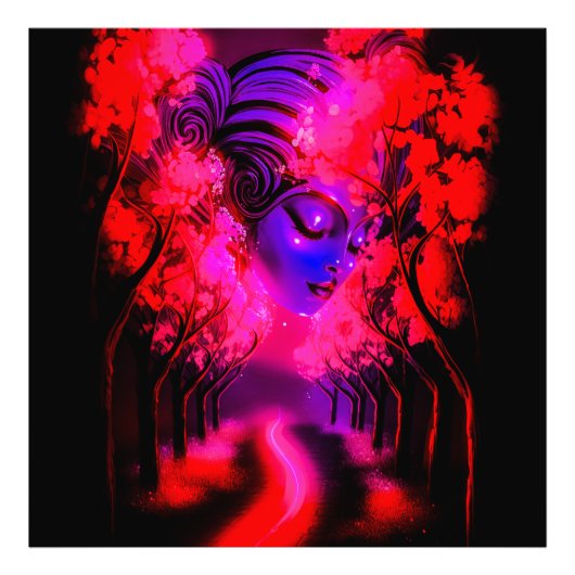 Neon Goddess in Enchanted Forest Foto Afdruk (Voorkant)