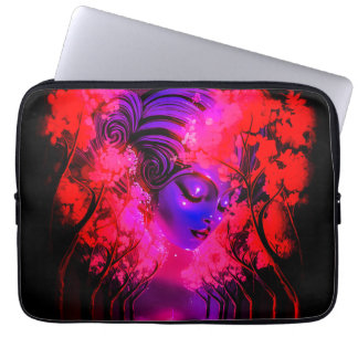 Neon Goddess in Enchanted Forest Laptop Sleeve