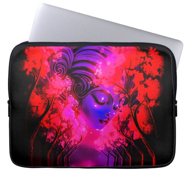 Neon Goddess in Enchanted Forest Laptop Sleeve (Voorkant)