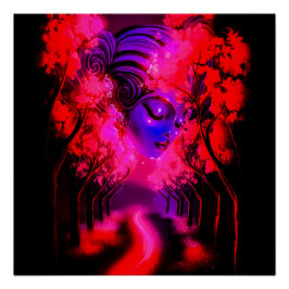 Neon Goddess in Enchanted Forest Perfect Poster