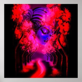 Neon Goddess in Enchanted Forest Poster