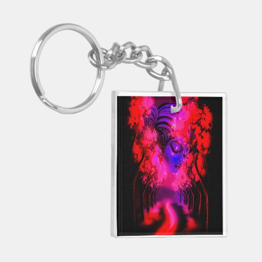 Neon Goddess in Enchanted Forest Sleutelhanger (Voorkant Links)