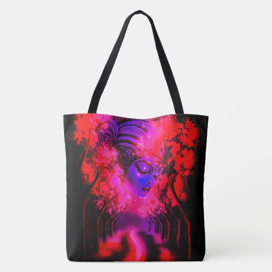 Neon Goddess in Enchanted Forest Tote Bag (Achterkant)