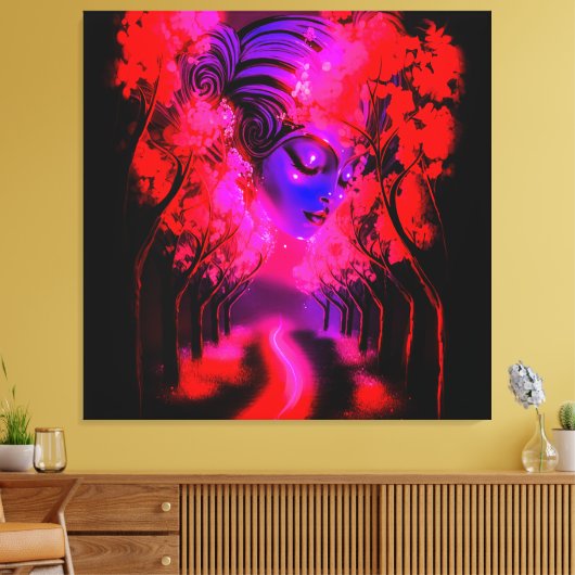 Neon Godin in Betoverd Bos Canvas Afdruk (Insitu (Woonkamer))