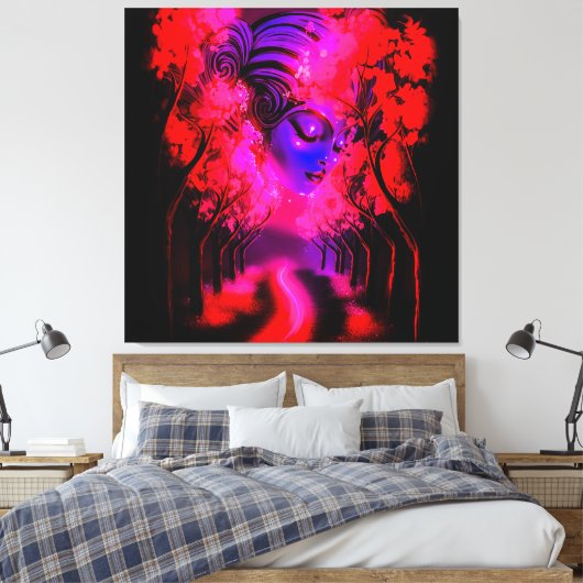 Neon Godin in Betoverd Bos Canvas Afdruk (Insitu (Slaapkamer))