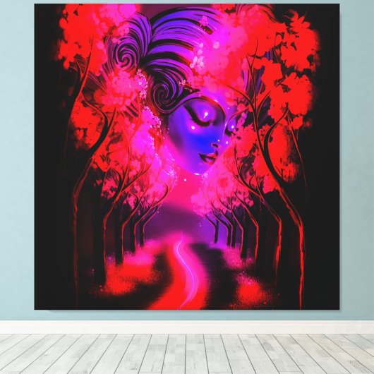 Neon Godin in Betoverd Bos Canvas Afdruk (Insitu (Houten vloer))