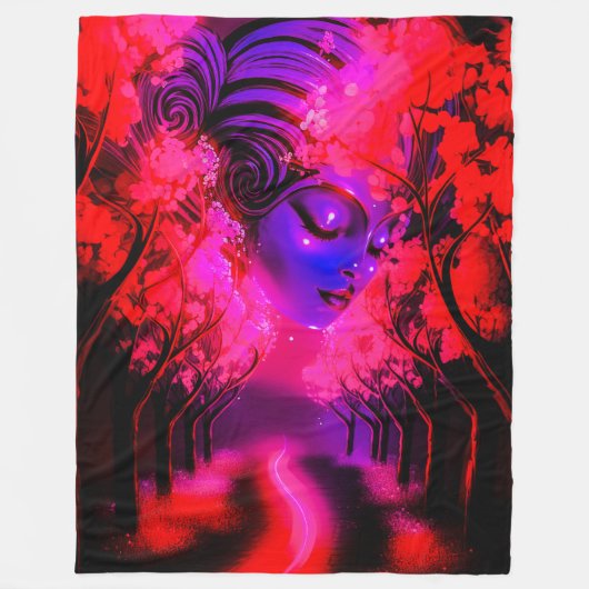 Neon Godin in Betoverd Bos Fleece Deken (Voorkant)