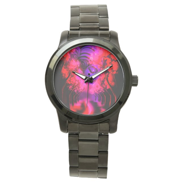 Neon Godin in Betoverd Bos Horloge (Voorkant)