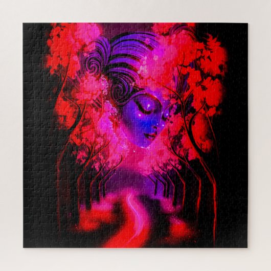 Neon Godin in Betoverd Bos Legpuzzel (Verticaal)
