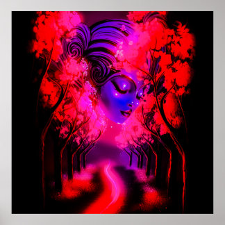 Neon Godin in Betoverd Bos Poster