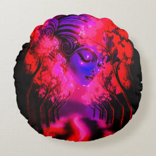 Neon Godin in Betoverd Woud Rond Kussen
