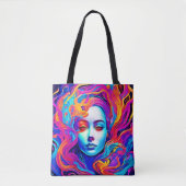 Neon Godin met Stromend Kosmisch Haar Tote Bag (Voorkant)