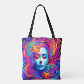 Neon Godin met Stromend Kosmisch Haar Tote Bag (Achterkant)