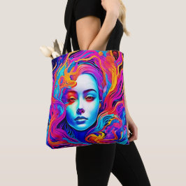 Neon Godin met Stromend Kosmisch Haar Tote Bag