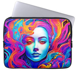 Neon Godin met vloeiend kosmisch haar Laptop Sleeve