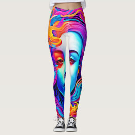 Neon Godin met vloeiend kosmisch haar Leggings