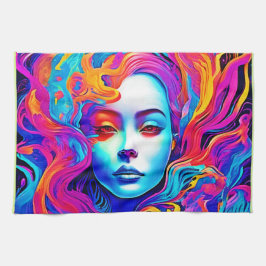 Neon Godin met vloeiend kosmisch haar Theedoek