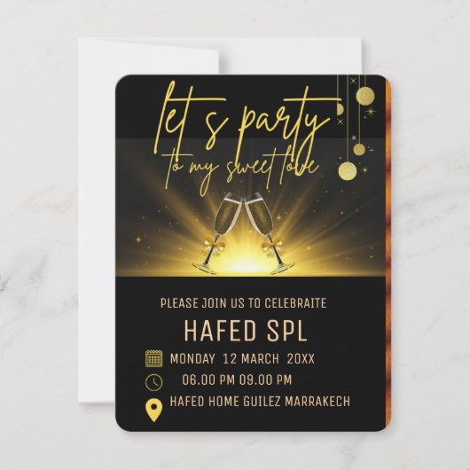 Neon Gold Light Digital Party e-invite Sjabloon, g Kaart (Voorkant)
