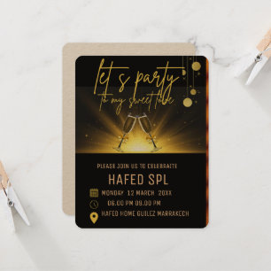 Neon Gold Light Digital Party e-invite Sjabloon, g Kaart