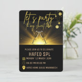 Neon Gold Light Digital Party e-invite Sjabloon, g Kaart (Staand voorkant)