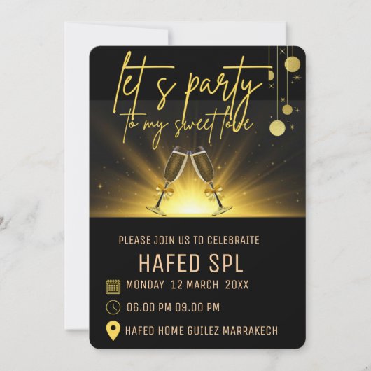 Neon Gold Light Digital Party e-invite Sjabloon, g Kaart (Voorkant)
