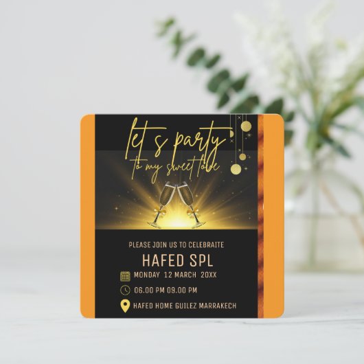 Neon Gold Light Digital Party e-invite Sjabloon, g Save The Date (Staand voorkant)