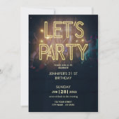 Neon Gold Light Digitale Partij e-uitnodigen Sjabl Kaart (Voorkant)