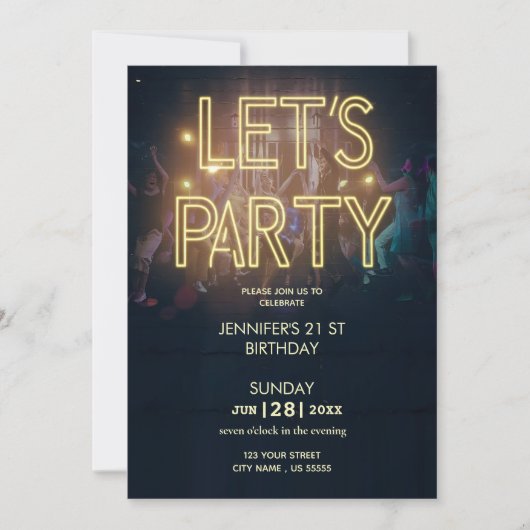 Neon Gold Light Digitale Partij e-uitnodigen Sjabl Kaart (Voorkant)